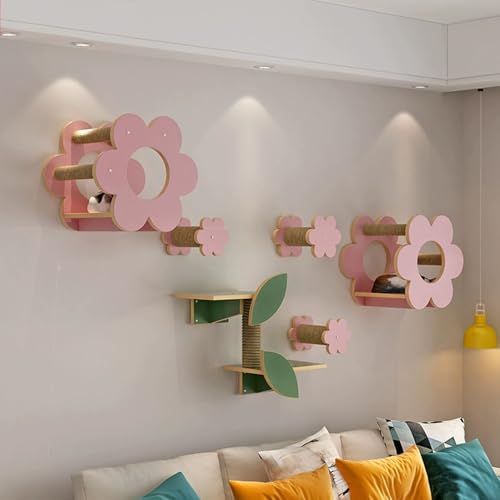 LKPMGOA Katzen Wand Klettern, Wandmontiertes Katzenkletter-Set, Katzenwandregale und -sitzstangen, Bodenverstärkung, Komplettes Zubehör(8pcs) von LKPMGOA