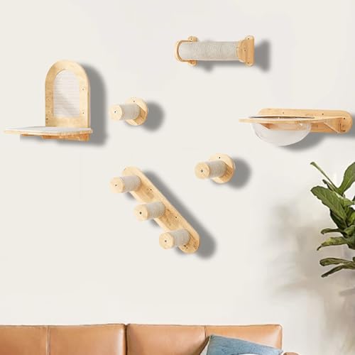 LKPMGOA Katzen-Wandregal-Set, Katzenregal für Die Wand, Klettergerüst für Katzen, Saugnapfhalterung, Erweiterter Platz Kostenlose DIY-Kombination(6 pcs-1) von LKPMGOA