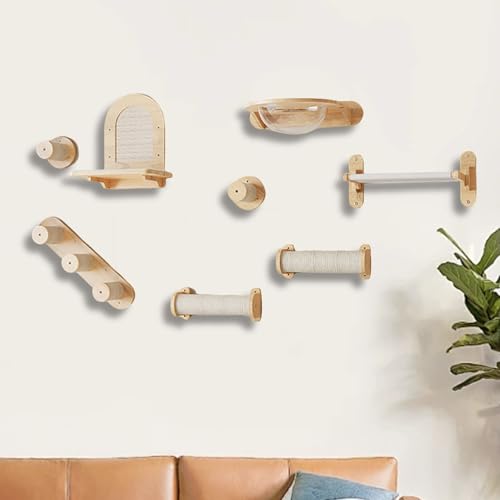 LKPMGOA Katzen-Wandregal-Set, Katzenregal für Die Wand, Klettergerüst für Katzen, Saugnapfhalterung, Erweiterter Platz Kostenlose DIY-Kombination(8 Pcs) von LKPMGOA