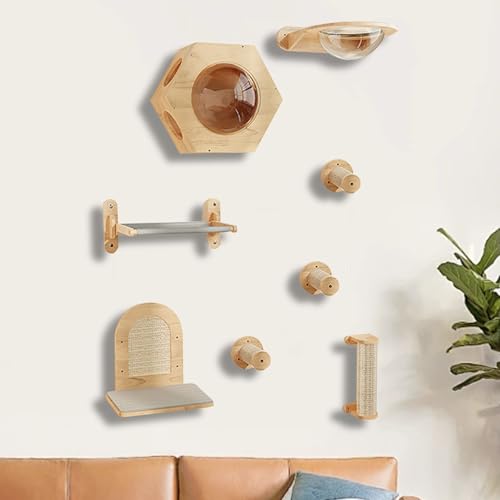 LKPMGOA Katzen-Wandregal-Set, Katzenregal für Die Wand, Klettergerüst für Katzen, Saugnapfhalterung, Erweiterter Platz Kostenlose DIY-Kombination(8 pcs -1) von LKPMGOA