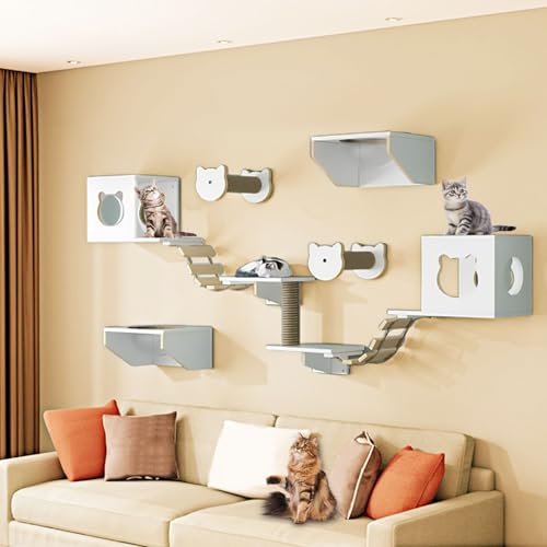 LKPMGOA Katzen-Wandregal-Set, Regale und Sitzstangen für die Wand, Verdickte Platte, verbreiterte Plattform, stabil, platzsparend(11pcs) von LKPMGOA