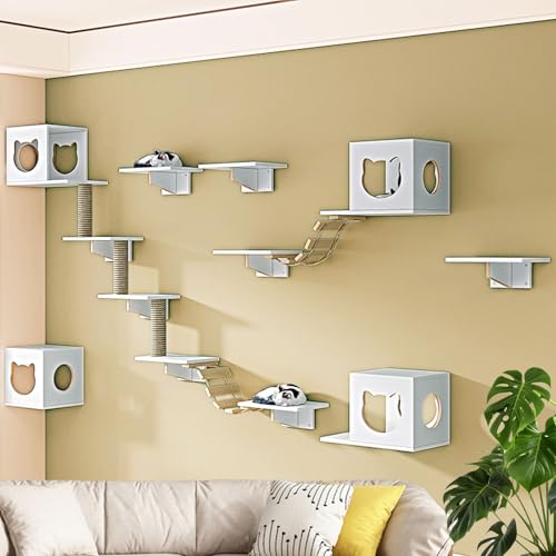 LKPMGOA Katzen-Wandregal-Set, Regale und Sitzstangen für die Wand, Verdickte Platte, verbreiterte Plattform, stabil, platzsparend(17pcs) von LKPMGOA