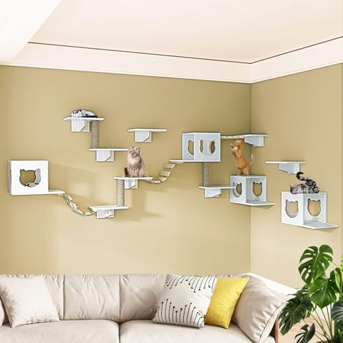 LKPMGOA Katzen-Wandregal-Set, Regale und Sitzstangen für die Wand, Verdickte Platte, verbreiterte Plattform, stabil, platzsparend(18pcs) von LKPMGOA