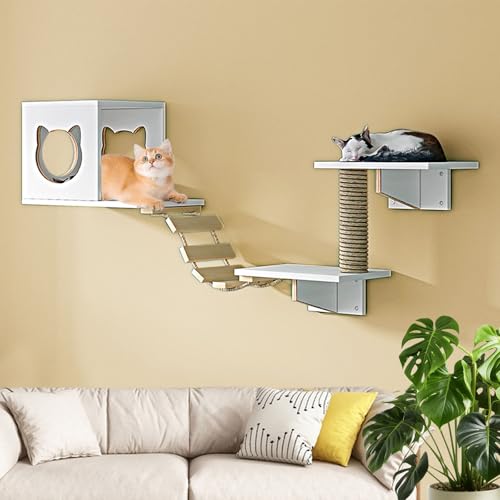 LKPMGOA Katzen-Wandregal-Set, Regale und Sitzstangen für die Wand, Verdickte Platte, verbreiterte Plattform, stabil, platzsparend(5pcs) von LKPMGOA