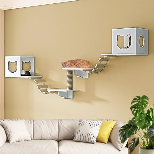 LKPMGOA Katzen-Wandregal-Set, Regale und Sitzstangen für die Wand, Verdickte Platte, verbreiterte Plattform, stabil, platzsparend(7pcs) von LKPMGOA