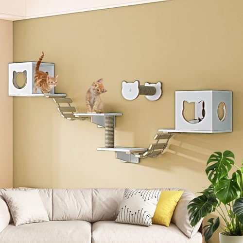 LKPMGOA Katzen-Wandregal-Set, Regale und Sitzstangen für die Wand, Verdickte Platte, verbreiterte Plattform, stabil, platzsparend(8pcs) von LKPMGOA