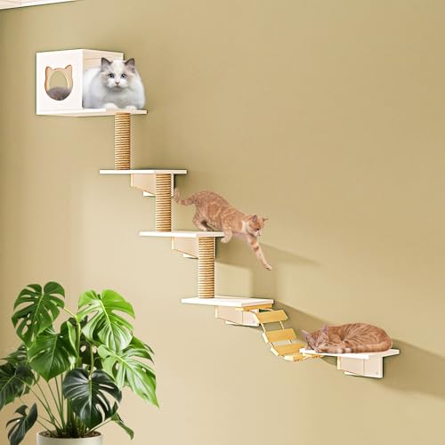 LKPMGOA Katzen-Wandregal-Set, Regale und Sitzstangen für die Wand, Verdickte Platte, verbreiterte Plattform, stabil, platzsparend(9-1pcs) von LKPMGOA