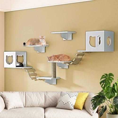 LKPMGOA Katzen-Wandregal-Set, Regale und Sitzstangen für die Wand, Verdickte Platte, verbreiterte Plattform, stabil, platzsparend(9-2pcs) von LKPMGOA