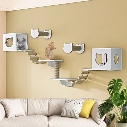 LKPMGOA Katzen-Wandregal-Set, Regale und Sitzstangen für die Wand, Verdickte Platte, verbreiterte Plattform, stabil, platzsparend(9-3pcs) von LKPMGOA
