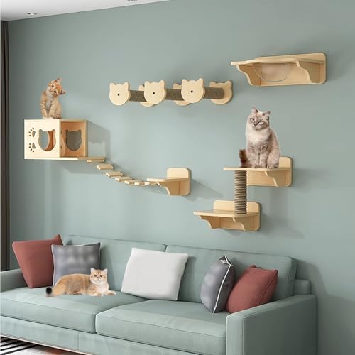 LKPMGOA Katzen-Wandregal-Set, Wandregale und Sitzstangen, Verstärkte Platte zur Erweiterung des Wohnraums(10pcs) von LKPMGOA