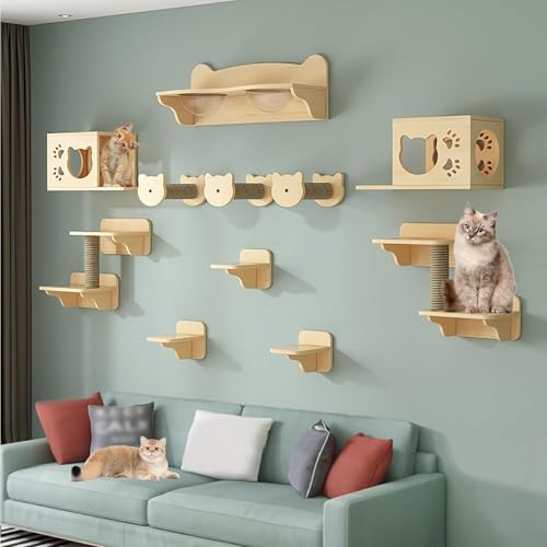 LKPMGOA Katzen-Wandregal-Set, Wandregale und Sitzstangen, Verstärkte Platte zur Erweiterung des Wohnraums(15pcs) von LKPMGOA