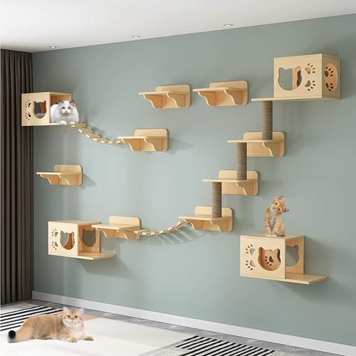 LKPMGOA Katzen-Wandregal-Set, Wandregale und Sitzstangen, Verstärkte Platte zur Erweiterung des Wohnraums(16pcs) von LKPMGOA
