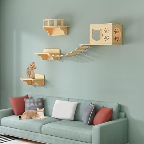 LKPMGOA Katzen-Wandregal-Set, Wandregale und Sitzstangen, Verstärkte Platte zur Erweiterung des Wohnraums(5-2pcs) von LKPMGOA
