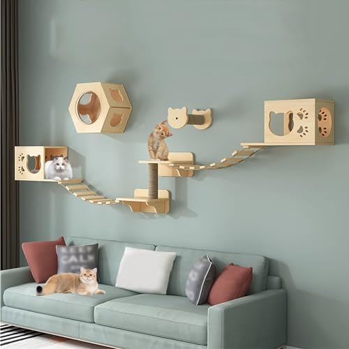 LKPMGOA Katzen-Wandregal-Set, Wandregale und Sitzstangen, Verstärkte Platte zur Erweiterung des Wohnraums(9-2pcs) von LKPMGOA