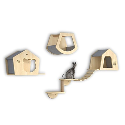 LKPMGOA Katzen-Wandregale und -Sitzstangen für Die Wand, Katzenmöbel-Set aus Massivholz zur Wandmontage, mit Guckloch, Platzsparend, Verstärkte Platte(7pcs) von LKPMGOA