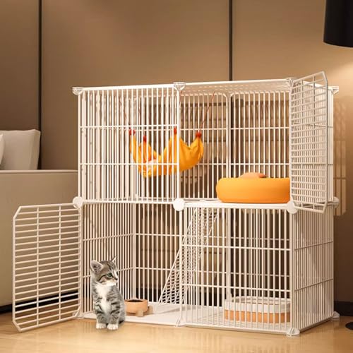 LKPMGOA Katzengehege Katzenkfig, Katzenkäfige für Den Innenbereich, DIY-Katzenlaufstall, Katzengehegebox, Verschlüsseltes Gitter, Geeignet für Kätzchen(White,75x37x73cm) von LKPMGOA