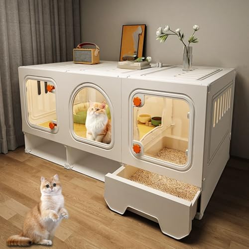 LKPMGOA Katzengehege für Drinnen, Großer Katzenkäfig mit Katzentoilette, Stauraum Unten für Mehr Platz in Der Höhe(105 * 45 * 52cm) von LKPMGOA