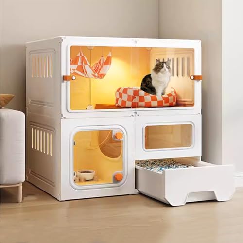 LKPMGOA Katzengehege für Drinnen, Katzenkäfige für Drinnen mit Katzentoilette, Katzenkäfig für Drinnen, Komplettes Zubehör, Erweiterungsraum(White,70x45x70cm) von LKPMGOA
