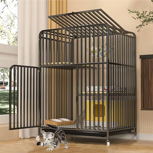 LKPMGOA Katzengehege für Drinnen aus Metall, Katzenkäfige DIY-Katzengehege, Großer Laufstall mit Rädern, Verschlüsseltem Fußpolster(Black,71x55x105cm) von LKPMGOA