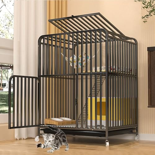 LKPMGOA Katzengehege für Drinnen aus Metall, Katzenkäfige DIY-Katzengehege, Großer Laufstall mit Rädern, Verschlüsseltem Fußpolster(Black,71x55x86cm) von LKPMGOA