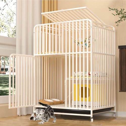 LKPMGOA Katzengehege für Drinnen aus Metall, Katzenkäfige DIY-Katzengehege, Großer Laufstall mit Rädern, Verschlüsseltem Fußpolster(White,71x55x105cm) von LKPMGOA