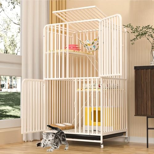 LKPMGOA Katzengehege für Drinnen aus Metall, Katzenkäfige DIY-Katzengehege, Großer Laufstall mit Rädern, Verschlüsseltem Fußpolster(White,71x55x127cm) von LKPMGOA