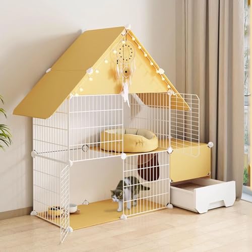 LKPMGOA Katzengehege für Hauskatzen mit Katzentoilette, Katzenkäfige DIY Katzenlaufstall, PP-Platte, Einfache Spülreinigung, Platz für Erweiterung (Size : 111x39x110cm) von LKPMGOA