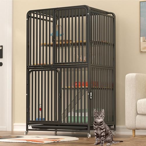 LKPMGOA Katzengehege für den Innenbereich mit Rädern, Großer Katzenkäfig aus Metalldraht Katzenkfig, Verschlüsseltes Fußpolster(Black,71x55x147cm) von LKPMGOA