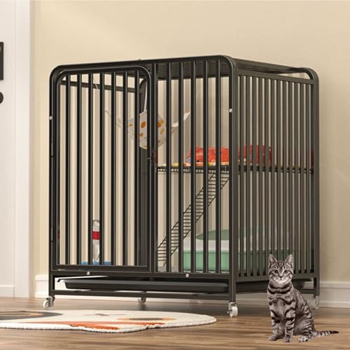 LKPMGOA Katzengehege für den Innenbereich mit Rädern, Großer Katzenkäfig aus Metalldraht Katzenkfig, Verschlüsseltes Fußpolster(Black,71x55x76cm) von LKPMGOA