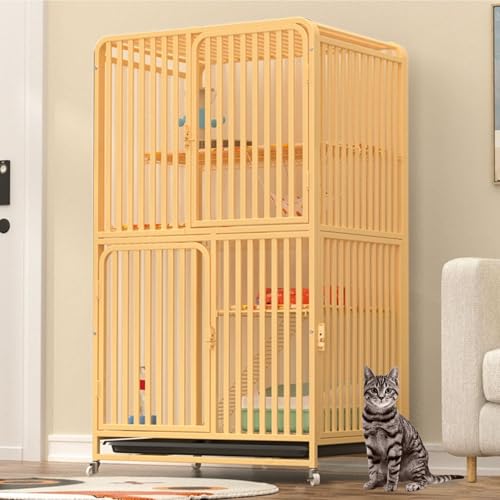 LKPMGOA Katzengehege für den Innenbereich mit Rädern, Großer Katzenkäfig aus Metalldraht Katzenkfig, Verschlüsseltes Fußpolster(Yellow,71x55x147cm) von LKPMGOA