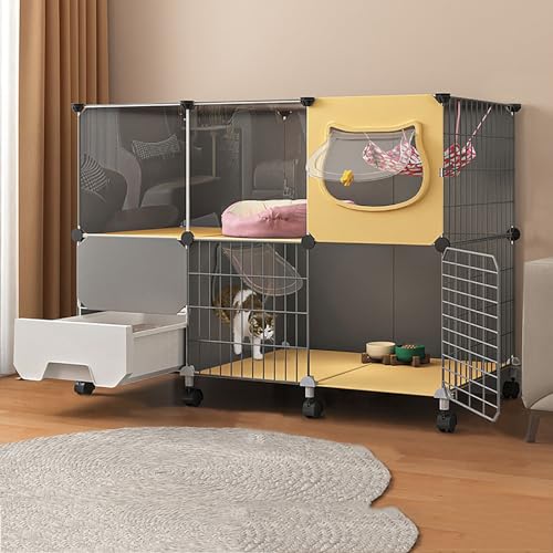 LKPMGOA Katzengehege für den Innenbereich mit Rädern, Katzenkäfig mit Katzentoilette, Tür mit Schloss, PP-Platte + Metallrahmen, Robust und Langlebig (Color : Package 1, Size : 72x47x112cm) von LKPMGOA