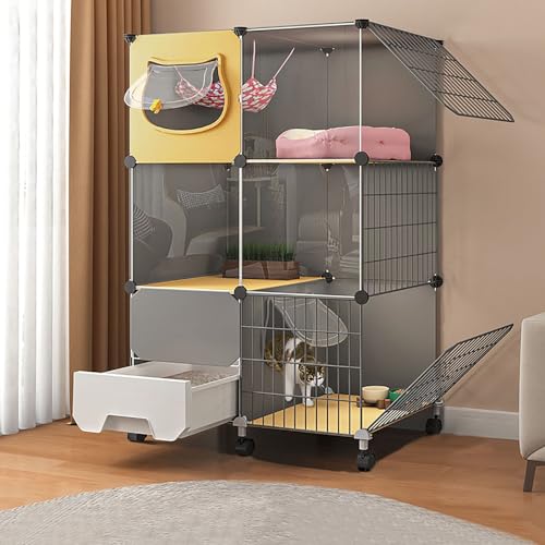 LKPMGOA Katzengehege für den Innenbereich mit Rädern, Katzenkäfig mit Katzentoilette, Tür mit Schloss, PP-Platte + Metallrahmen, Robust und Langlebig (Color : Package 2, Size : 107x47x79cm) von LKPMGOA