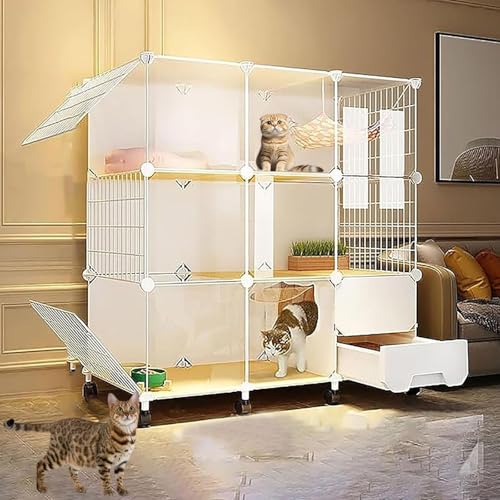 LKPMGOA Katzengehege mit Katzentoilette, DIY-Katzenlaufstall für Kleintiere, mit Rollen, Leicht zu Bewegen, Harzboden zum Schutz Der Katzenpfoten(107 * 47 * 112cm) von LKPMGOA