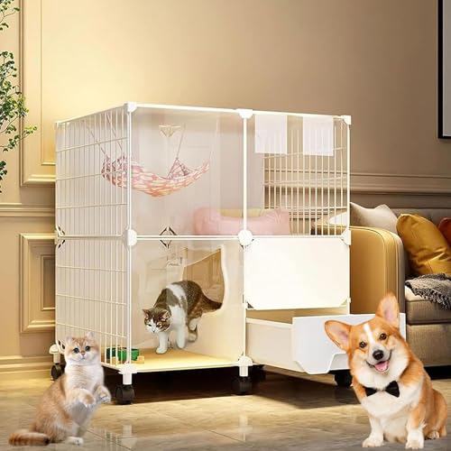 LKPMGOA Katzengehege mit Katzentoilette, DIY-Katzenlaufstall für Kleintiere, mit Rollen, Leicht zu Bewegen, Harzboden zum Schutz Der Katzenpfoten(72 * 47 * 77cm) von LKPMGOA