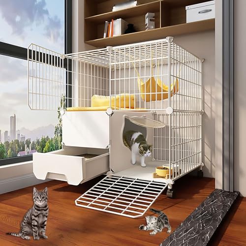 LKPMGOA Katzengehege mit Katzentoilette, Katzenkäfig für den Innenbereich mit Rädern, Verschlüsseltes Netz, PP-Platte + Metallrahmen, Stark und Stabil (Color : Package B, Size : 75x39x77cm) von LKPMGOA