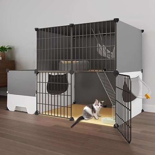 LKPMGOA Katzenkäfig, Katzenkäfige für Hauskatzen, Katzengehege mit Katzentoilette, Seitentür mit Schloss für Einfachen Zugang, Erweiterter Platz, Leicht zu Reinigen (Size : B-111x39x73cm) von LKPMGOA