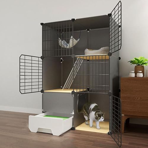 LKPMGOA Katzenkäfig-Ecke mit Katzentoilette, Katzengehege für Den Innenbereich, DIY-Katzenlaufstall für Kleintiere, Hohe Stabilität und Sicherheit (Size : 75x49x111cm) von LKPMGOA