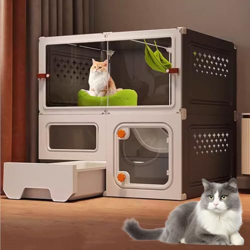 Katzenkäfig Katzenhütten für Hauskatzen mit Katzentoilette, Katzengehege für Drinnen, DIY-Layout, Komplettes Zubehör, Erweiterungsraum(70x45x70cm) von LKPMGOA