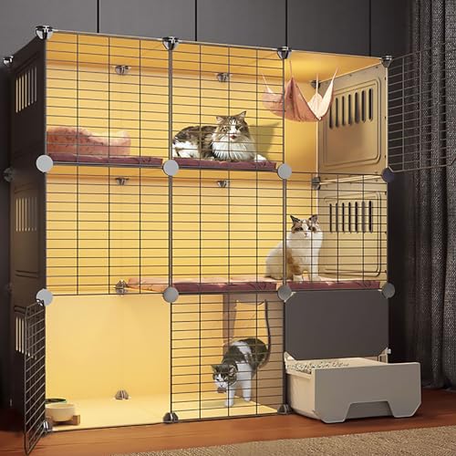 LKPMGOA Katzenkäfig für Den Innenbereich, 3-stöckig, DIY-Katzengehege mit Katzentoilette, mit Befestigungsband, für Kleine Kätzchen (Color : C, Size : 109x49x109cm) von LKPMGOA