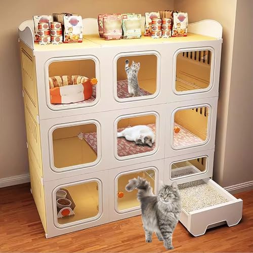 LKPMGOA Katzenkäfig für Den Innenbereich, DIY-Katzengehege mit Verschließbaren Türen, Harzboden Zum Schutz Der Katzenpfoten, mit Katzentoilette, Leicht zu Reinigen(106x46.5x116cm) von LKPMGOA