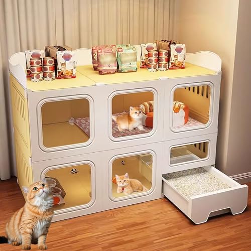 LKPMGOA Katzenkäfig für Den Innenbereich, DIY-Katzengehege mit Verschließbaren Türen, Harzboden Zum Schutz Der Katzenpfoten, mit Katzentoilette, Leicht zu Reinigen(106x46.5x81cm) von LKPMGOA