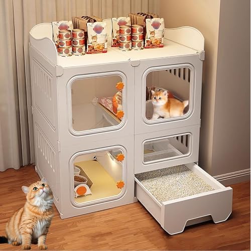 LKPMGOA Katzenkäfig für Den Innenbereich, DIY-Katzengehege mit Verschließbaren Türen, Harzboden Zum Schutz Der Katzenpfoten, mit Katzentoilette, Leicht zu Reinigen(70x46.5x80cm) von LKPMGOA