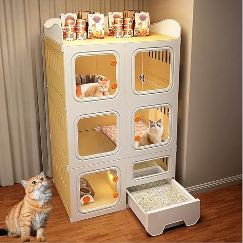 LKPMGOA Katzenkäfig für Den Innenbereich, DIY-Katzengehege mit Verschließbaren Türen, Harzboden Zum Schutz Der Katzenpfoten, mit Katzentoilette, Leicht zu Reinigen(71x46.5x116cm) von LKPMGOA