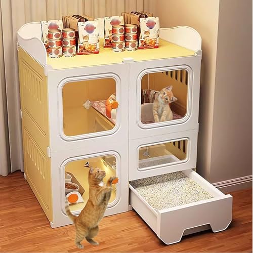 LKPMGOA Katzenkäfig für Den Innenbereich, DIY-Katzengehege mit Verschließbaren Türen, Harzboden Zum Schutz Der Katzenpfoten, mit Katzentoilette, Leicht zu Reinigen(71x46.5x81cm) von LKPMGOA
