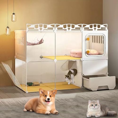LKPMGOA Katzenkäfig für Den Innenbereich, Großes Katzengehege zum Selberbauen, mit Türschloss und Katzentoilette, Leicht zu Reinigen, Gute Belüftung(107 * 47 * 72cm) von LKPMGOA