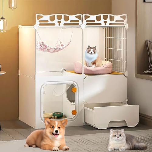 LKPMGOA Katzenkäfig für Den Innenbereich, Großes Katzengehege zum Selberbauen, mit Türschloss und Katzentoilette, Leicht zu Reinigen, Gute Belüftung(72 * 37 * 72cm) von LKPMGOA