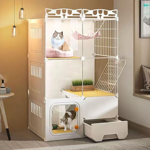 LKPMGOA Katzenkäfig für Den Innenbereich, Großes Katzengehege zum Selberbauen, mit Türschloss und Katzentoilette, Leicht zu Reinigen, Gute Belüftung(72 * 47 * 107cm) von LKPMGOA