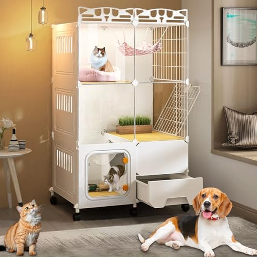 LKPMGOA Katzenkäfig für Den Innenbereich, Kleintierkäfig, mit Rollen + Katzentoilette, Leicht zu Bewegen, Kostenloser Selbstbau(72 * 47 * 112cm) von LKPMGOA