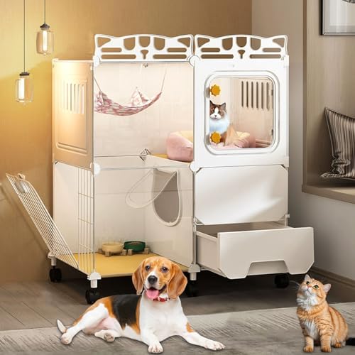 LKPMGOA Katzenkäfig für Den Innenbereich, Kleintierkäfig, mit Rollen + Katzentoilette, Leicht zu Bewegen, Kostenloser Selbstbau(72 * 47 * 72cm) von LKPMGOA