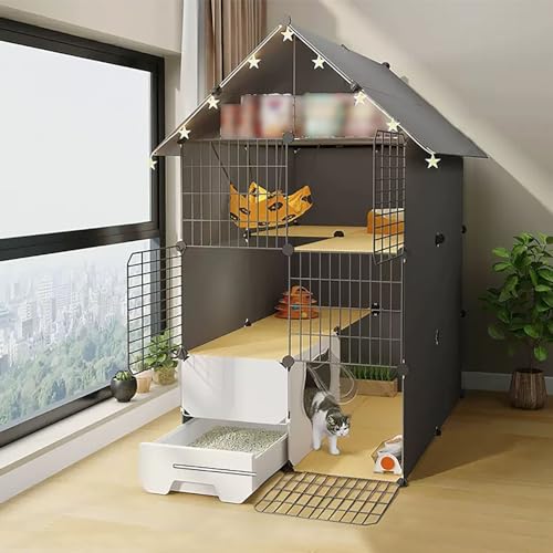 LKPMGOA Katzenkäfig für Den Innenbereich mit Dachvorsprüngen, Katzengehege mit Katzentoilette, Platz für Dinge, Mehr Platz, Leicht zu Reinigen (Size : 75x75x145cm) von LKPMGOA